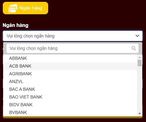 Chọn ngân hàng mà bạn muốn rút tiền về