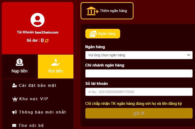 Đi đến giao diện rút tiền 33win